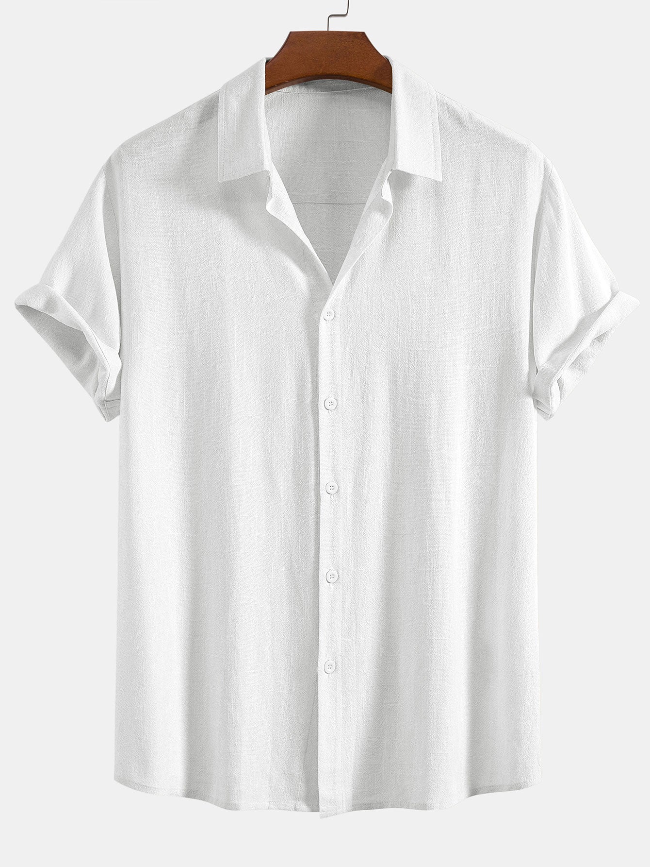Linen Rayon Blend Button Up Shirt & Crinkled Textured Drawstring Shorts