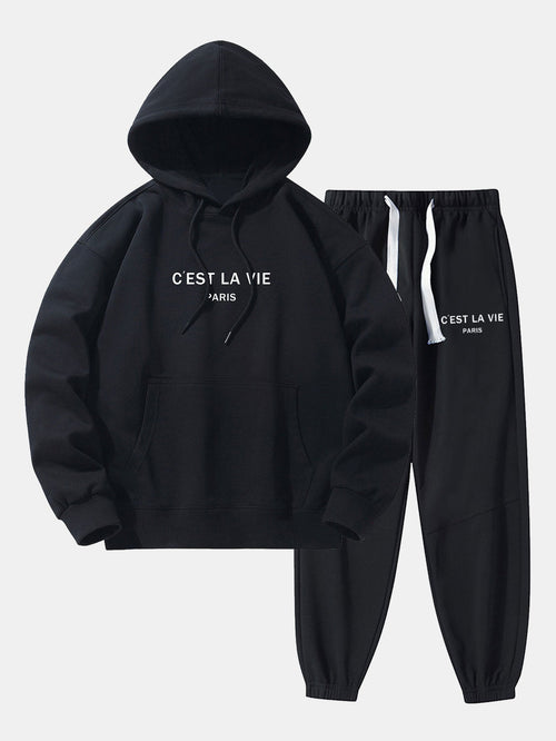 Paris Print Cotton Blend Hoodie & Jogger Pants