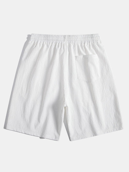Geometric Jacquard Eyelet Cuban Shirt & Crinkled Textured Drawstring Shorts