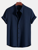 Muscle Fit Ribbed Stand Collar Shirt & Elastic Waist Straight Leg Trousers