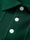 Stripe Jacquard Knit Polo Shirt & Straight Leg Ribbed Pants