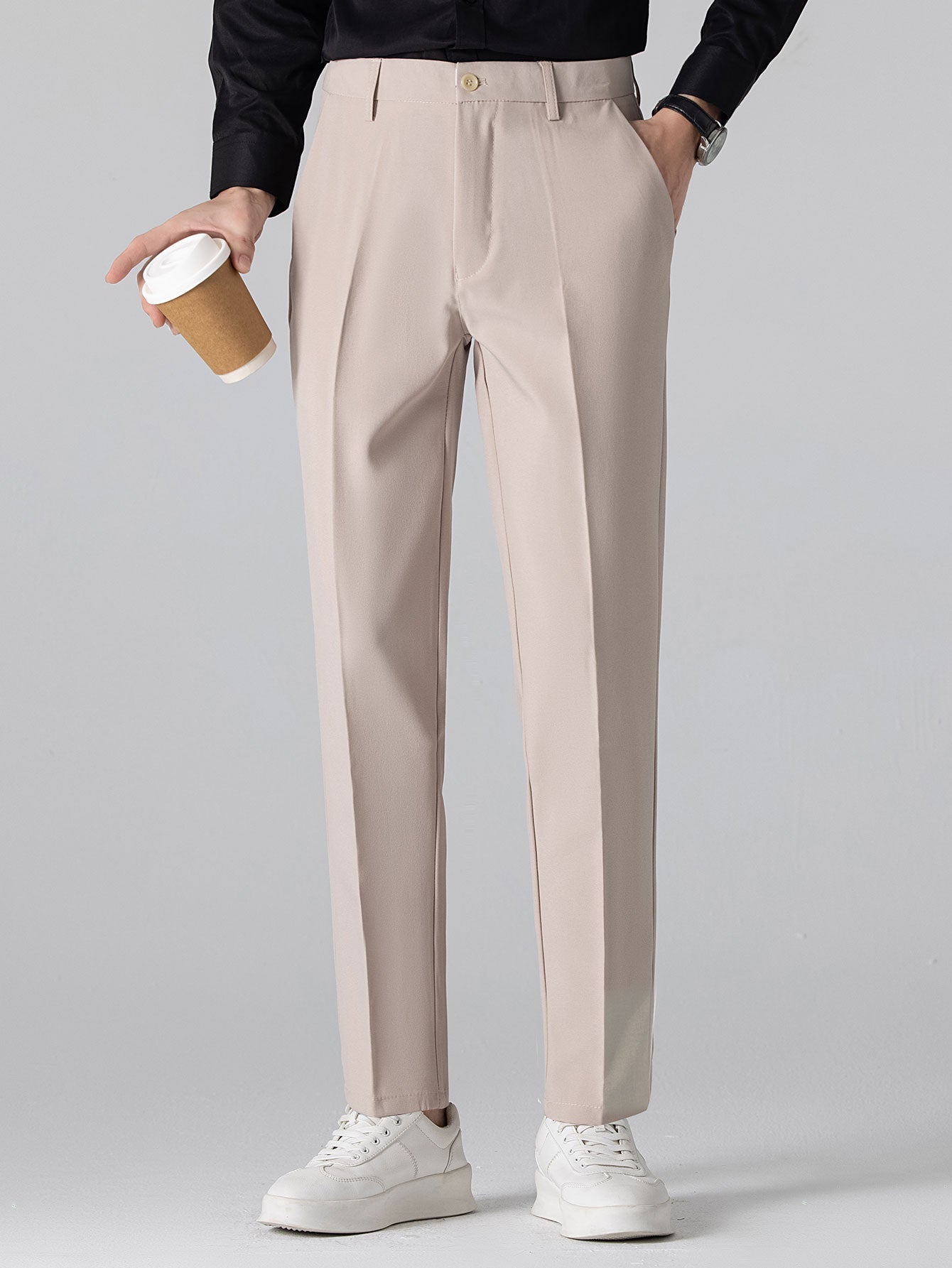Rhombus Textured Zip Up Knitted Polo Shirt & Slim Fit Tapered Trousers