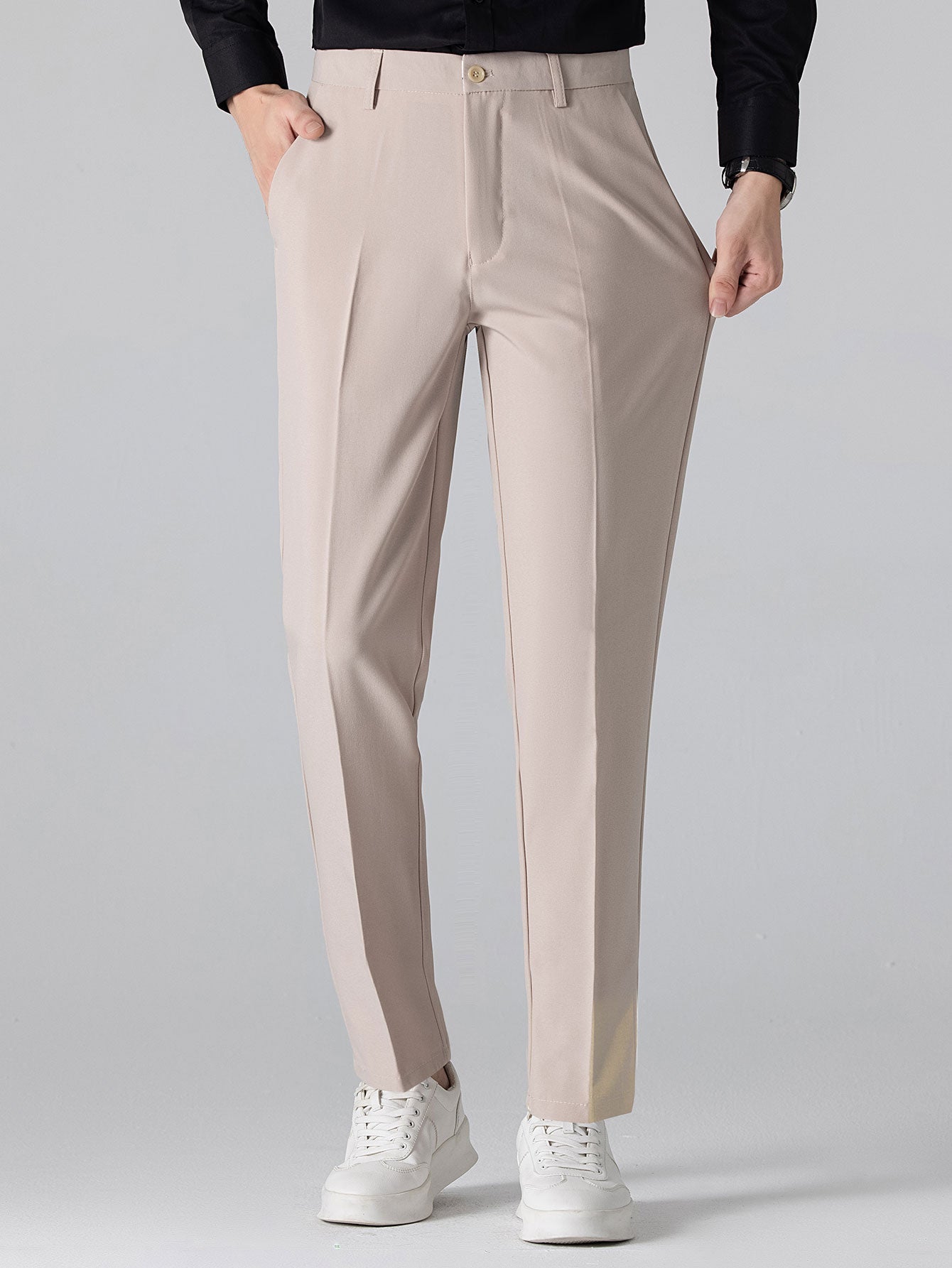 Contrast Trim Zipper Knit Polo Shirt & Slim Fit Tapered Trousers