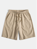 Linen Rayon Blend Button Up Shirt & Crinkled Textured Drawstring Shorts
