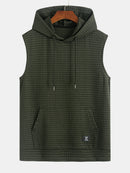 Waffle Sleeveless Hooded T-Shirt With Kangaroo Pocket & Shorts