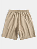 Linen Rayon Blend Button Up Shirt & Crinkled Textured Drawstring Shorts