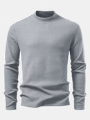 Long Sleeve Waffle Mock Neck T-Shirt & Drawstring Knitted Waffle Pants