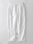 Geometric Striped Jacquard Button Up Shirt & Straight Leg Linen Pants