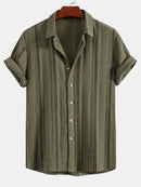 Geometric Striped Jacquard Button Up Shirt & Straight Leg Linen Pants
