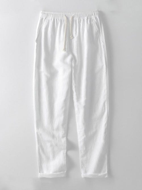 Cotton Blend Striped Button Up Shirt & Straight Leg Linen Pants