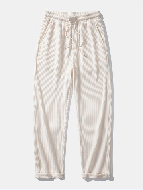 Long Sleeve Waffle Mock Neck T-Shirt & Drawstring Knitted Waffle Pants