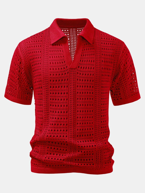 Crochet  V Neck Polo Shirt & Straight Leg Linen Pants