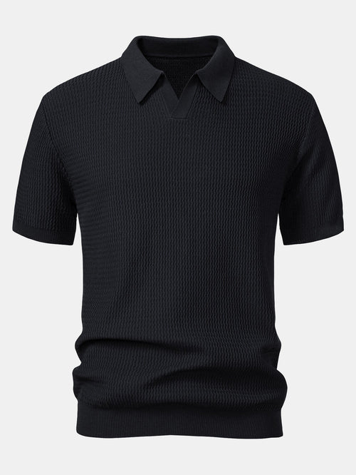 Wave Jacquard Knit V Neck Polo Shirt & Slim Fit Tapered Trousers