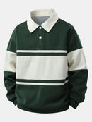 Relax Fit Color Block Patchwork Polo Sweatshirt & Straight Leg Corduroy Pants
