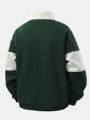 Relax Fit Color Block Patchwork Polo Sweatshirt & Straight Leg Corduroy Pants