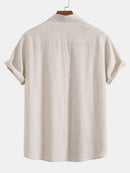 Linen Rayon Blend Button Up Shirt & Crinkled Textured Drawstring Shorts