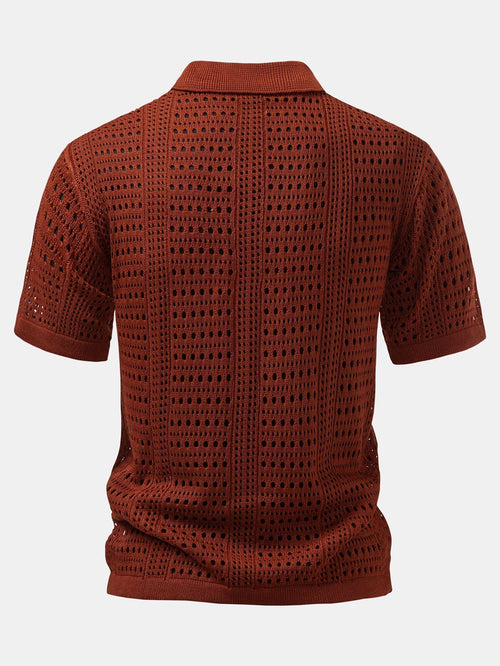 Crochet  V Neck Polo Shirt & Straight Leg Linen Pants