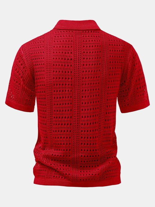 Crochet  V Neck Polo Shirt & Straight Leg Linen Pants