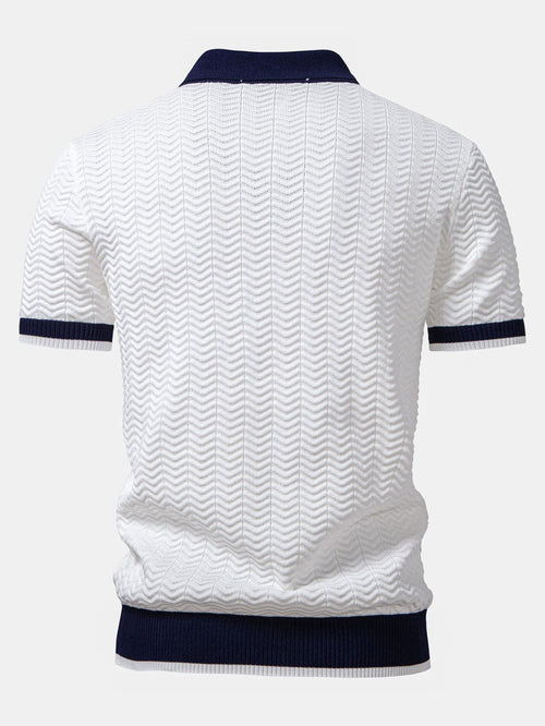 Texture Contrast Knitted V Neck Polo Shirt & Cotton Chino Shorts