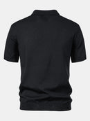 Stripe Jacquard Knit Polo Shirt & Straight Leg Ribbed Pants
