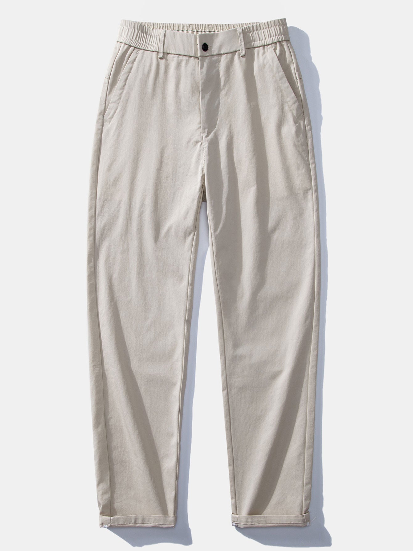 Muscle Fit Ribbed Stand Collar Shirt & Elastic Waist Straight Leg Trousers