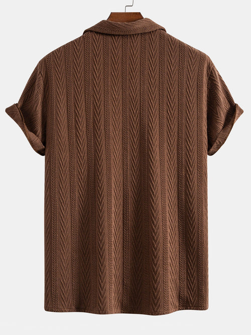 Texture Jacquard Cuban Shirt & Wrinkle Textured Straight Leg Pants