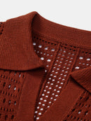 Crochet  V Neck Polo Shirt & Straight Leg Linen Pants