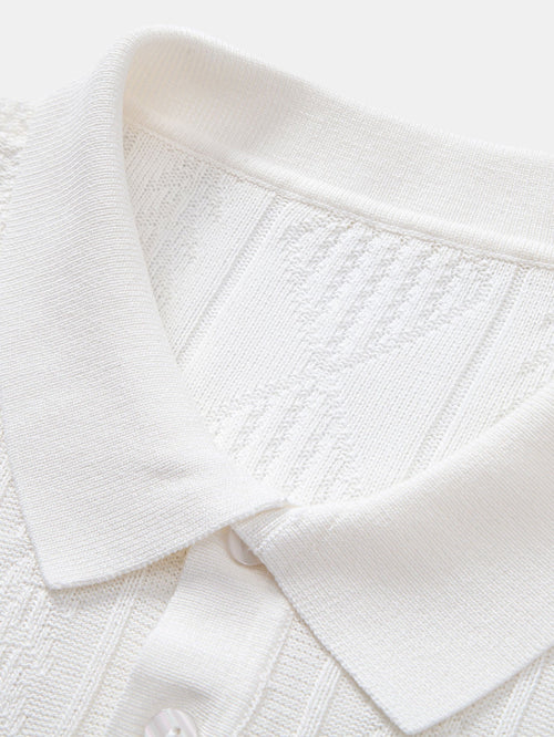 Geometric Jacquard Knitted Polo Shirt & Slim Fit Tapered Trousers