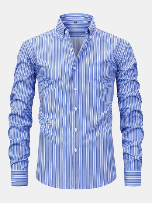 Long Sleeve Stripe Button Up Shirt & Slim Fit Tapered Trousers