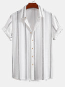 Geometric Striped Jacquard Button Up Shirt & Crinkled Textured Drawstring Shorts