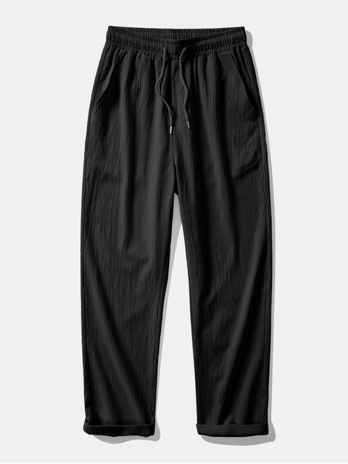 Geometric Striped Jacquard Button Up Shirt & Crinkle Textured Straight Leg Pants