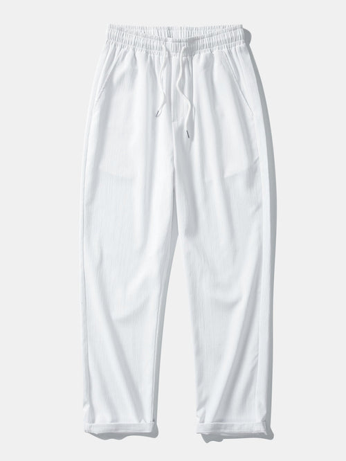 Geometric Striped Jacquard Button Up Shirt & Crinkle Textured Straight Leg Pants