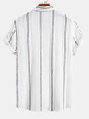 Geometric Striped Jacquard Button Up Shirt & Crinkle Textured Straight Leg Pants