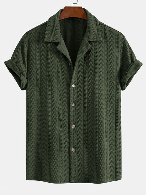 Texture Jacquard Cuban Shirt & Wrinkle Textured Straight Leg Pants