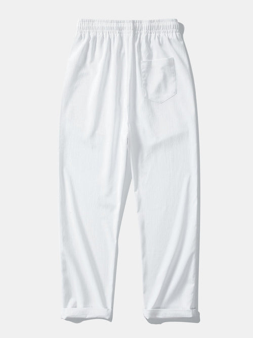 Geometric Striped Jacquard Button Up Shirt & Crinkle Textured Straight Leg Pants