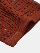 Crochet  V Neck Polo Shirt & Straight Leg Linen Pants