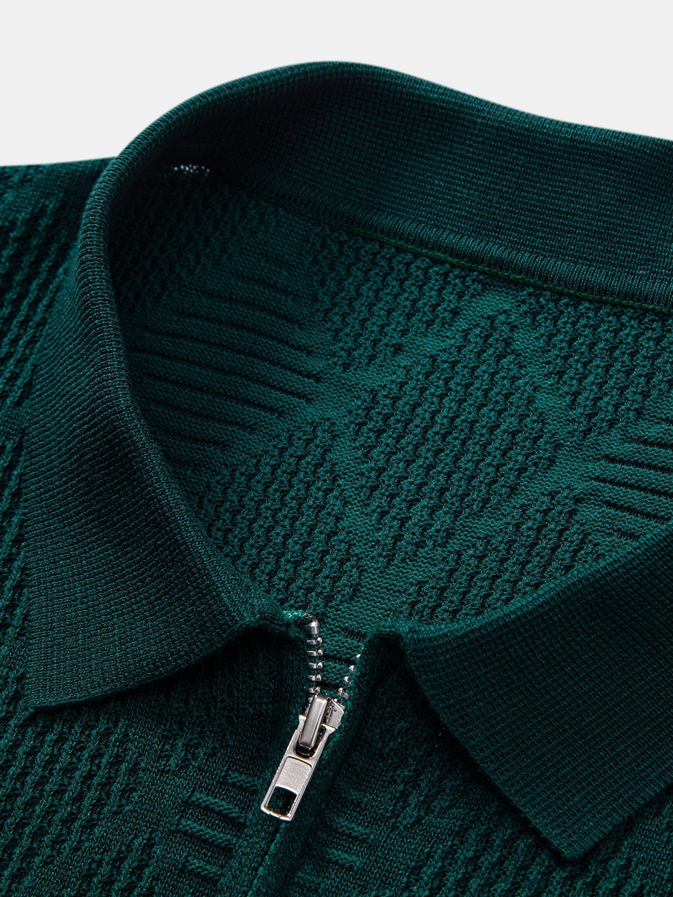 Rhombus Textured Zip Up Knitted Polo Shirt & Slim Fit Tapered Trousers