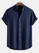 V Neck Linen Rayon Blend Shirt & Straight Leg Linen Pants