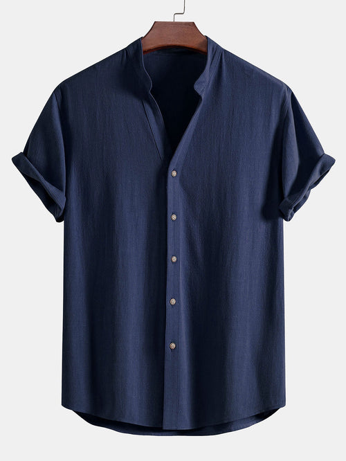 V Neck Linen Rayon Blend Shirt & Straight Leg Linen Pants