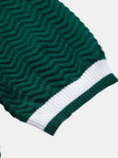 Texture Contrast Knitted V Neck Polo Shirt & Straight Leg Ribbed Pants