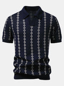 Geometric Knit V Neck Polo Shirt & Slim Fit Tapered Trousers