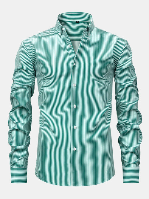 Long Sleeve Stripe Button Up Shirt & Slim Fit Tapered Trousers