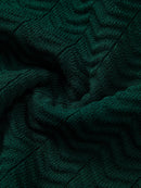 Texture Contrast Knitted V Neck Polo Shirt & Straight Leg Ribbed Pants