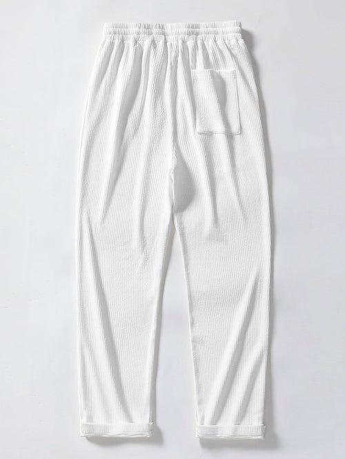 Texture Contrast Knitted V Neck Polo Shirt & Straight Leg Ribbed Pants