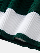 Texture Contrast Knitted V Neck Polo Shirt & Straight Leg Ribbed Pants