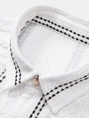Geometric Striped Jacquard Button Up Shirt & Crinkle Textured Straight Leg Pants
