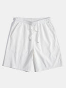 Geometric Striped Jacquard Button Up Shirt & Crinkled Textured Drawstring Shorts