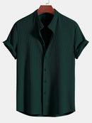 Muscle Fit Ribbed Stand Collar Shirt & Elastic Waist Straight Leg Trousers
