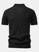 Rhombus Textured Zip Up Knitted Polo Shirt & Slim Fit Tapered Trousers