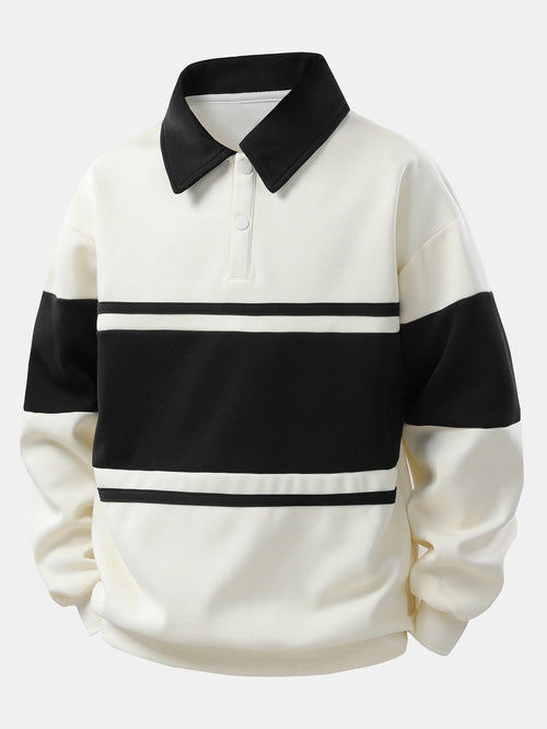 Relax Fit Color Block Patchwork Polo Sweatshirt & Straight Leg Corduroy Pants